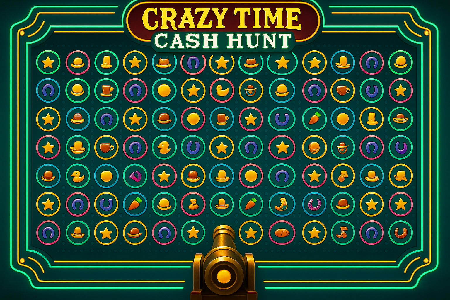 Crazy Time Cash Hunt bonus round - interactive shooting gallery with 108 multiplier targets