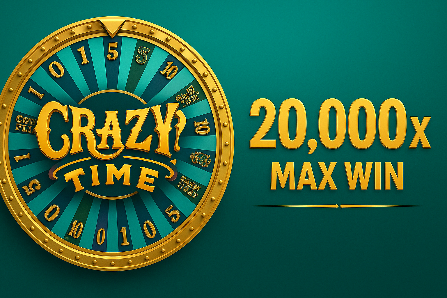 Crazy Time main bonus round - giant virtual wheel with 3 flappers, Double/Triple multipliers up to 20,000x