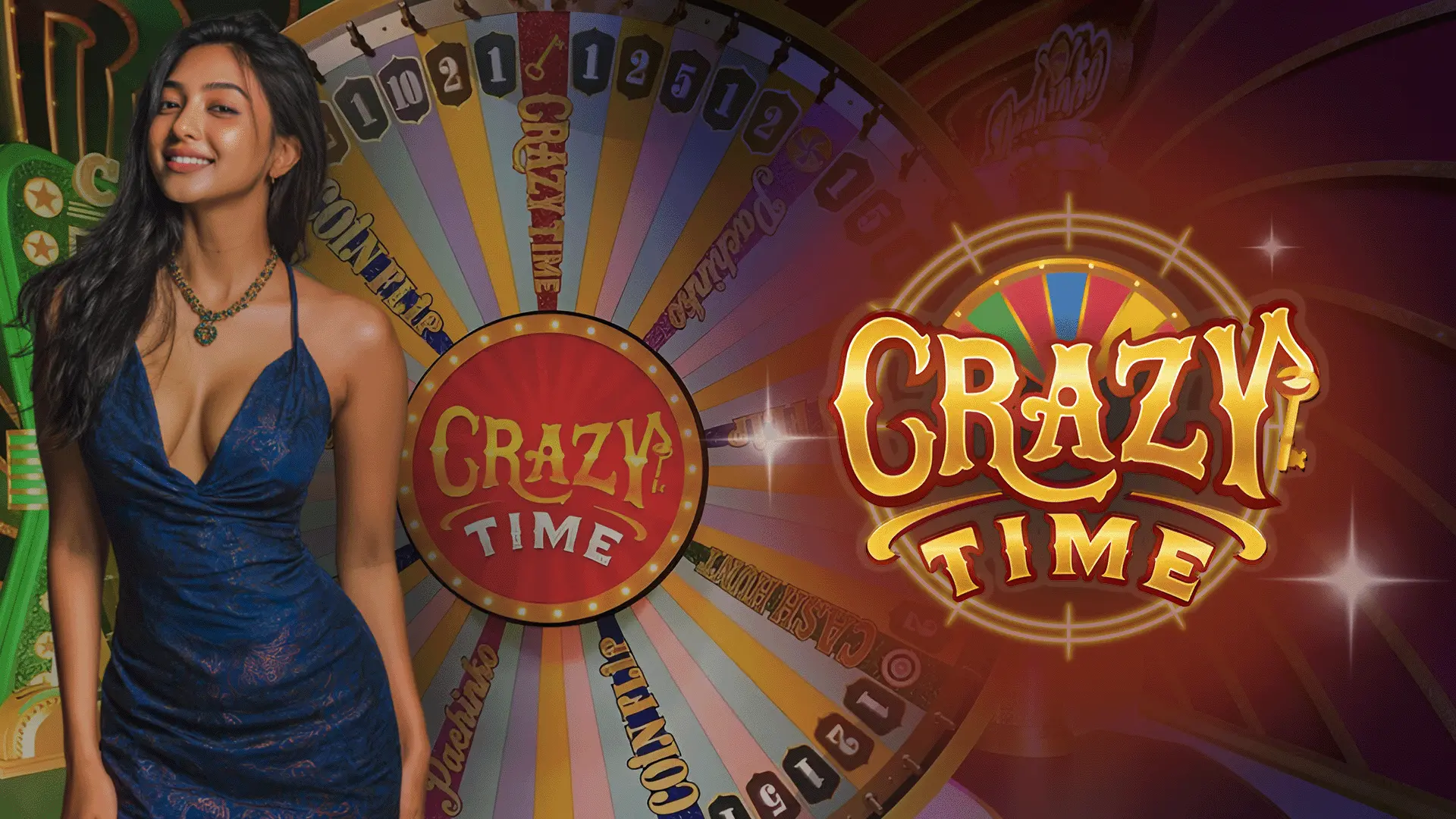 Crazy Time live casino wheel with host and colorful segments