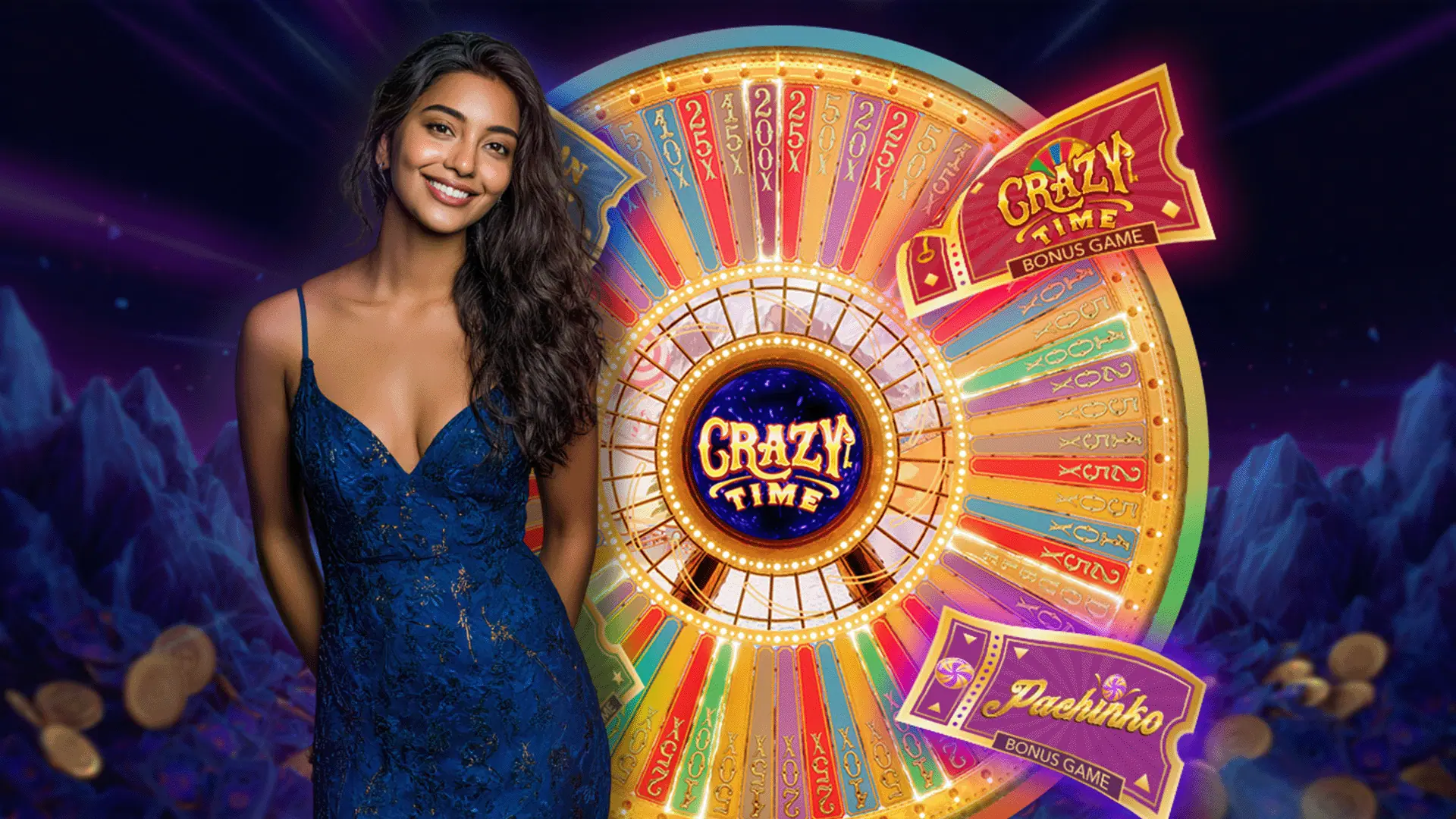 Crazy Time live casino game wheel spinning with colorful segments